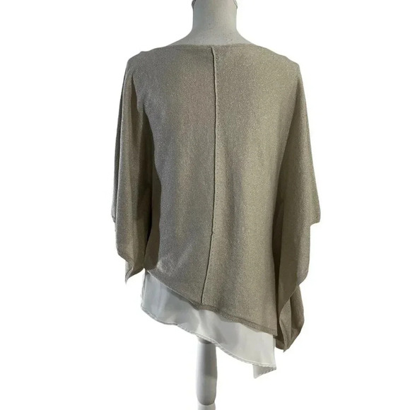 White House Black Market Blouse Metallic Gold Layered Asymmetrical Hem Batwing - Picture 3 of 8
